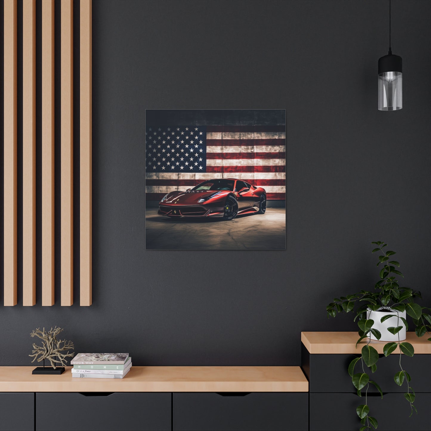 Canvas Gallery Wraps American Flag Background Ferrari 4