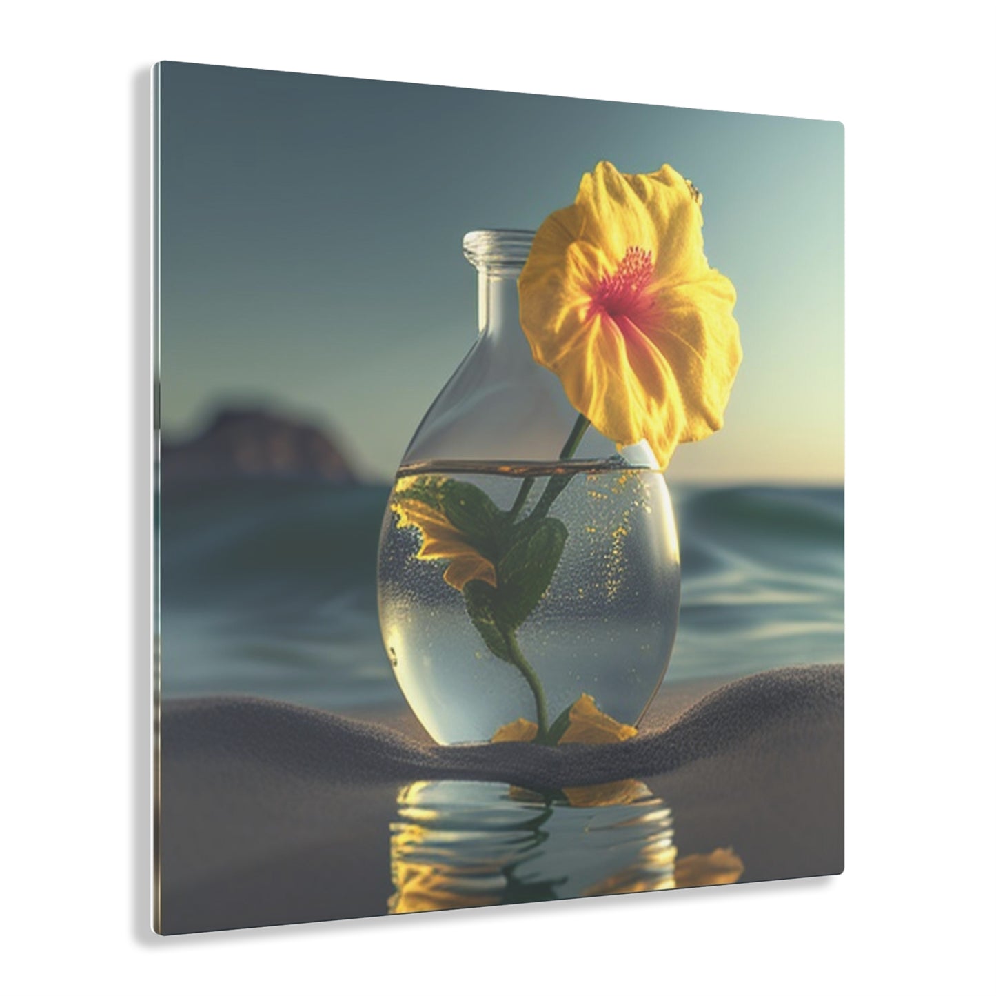 Acrylic Prints Yellow Hibiscus glass 2