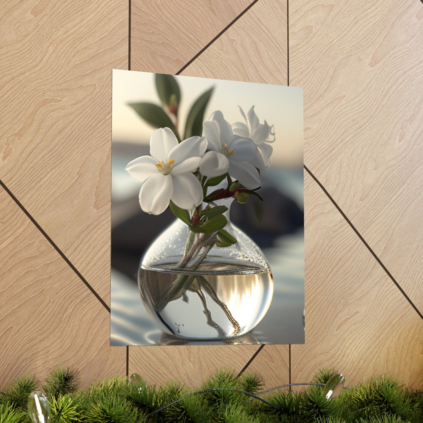 Premium Matte Vertical Posters Jasmine glass vase 1