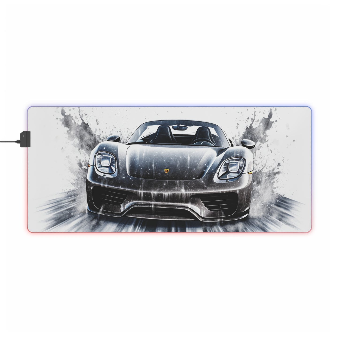 LED Gaming Mouse Pad 918 Spyder white background driving fast with water splashing 3