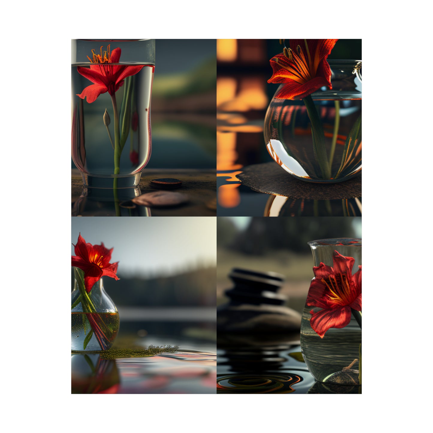 Premium Matte Vertical Posters Red Lily in a Glass vase 5