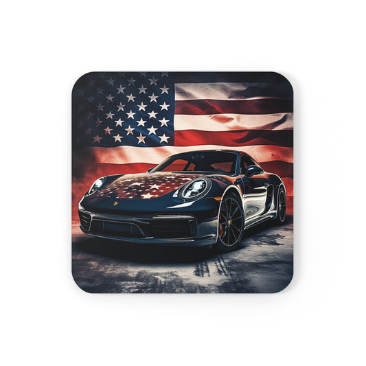 Corkwood Coaster Set Abstract American Flag Background Porsche 2