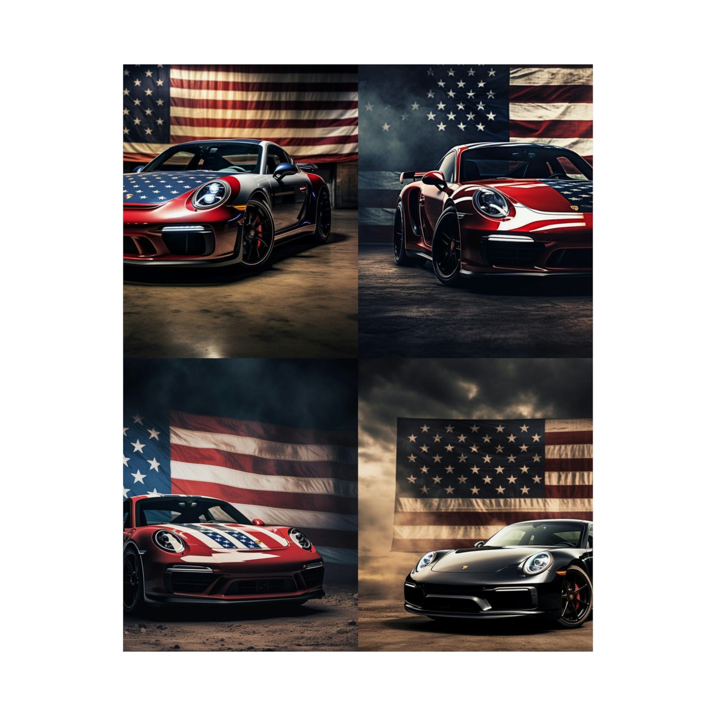 Premium Matte Vertical Posters American Flag Background Porsche 5