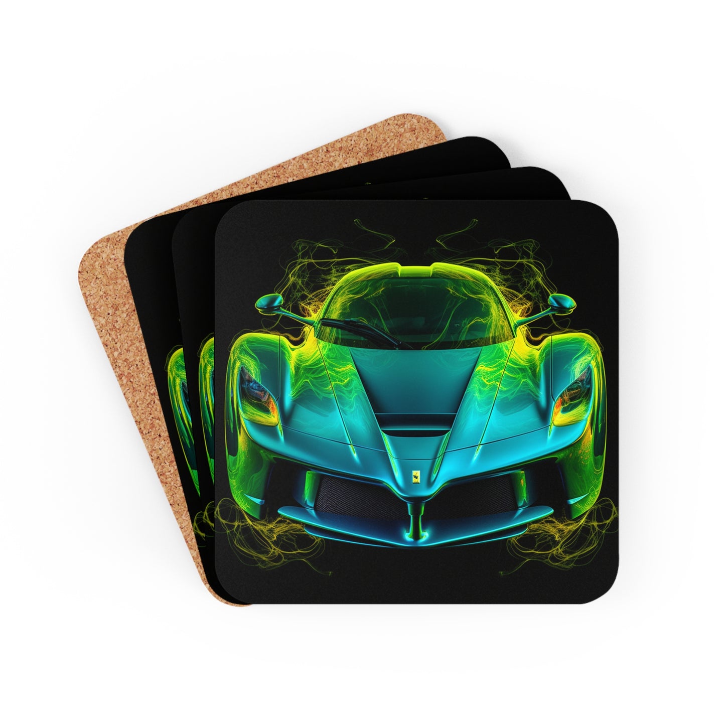 Corkwood Coaster Set Ferrari Neon 2