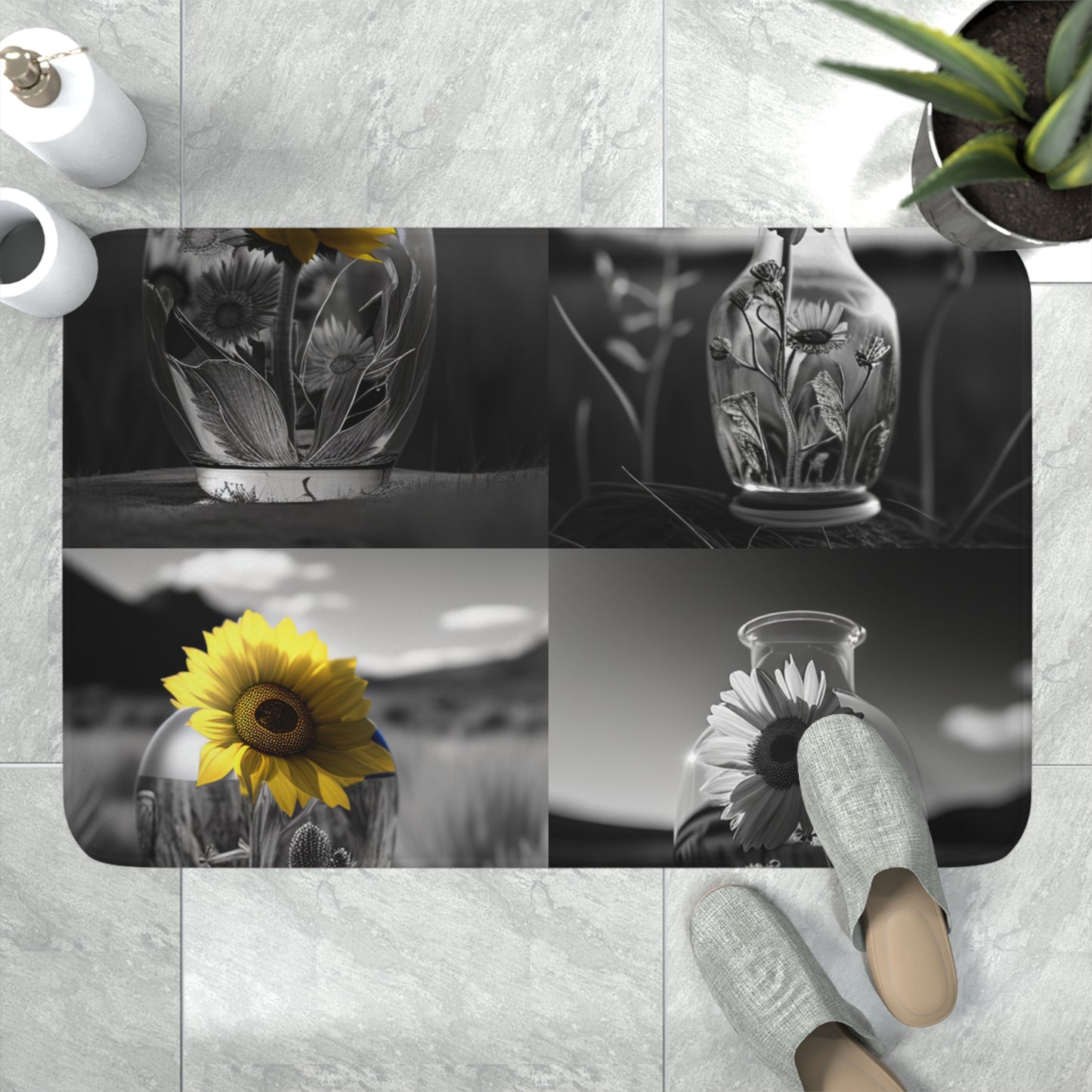 Memory Foam Bath Mat Yellw Sunflower in a vase 5