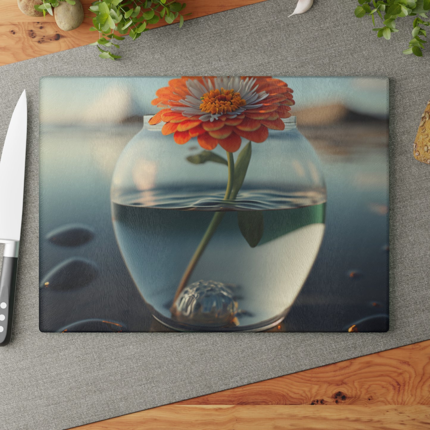 Glass Cutting Board Orange Zinnia 3