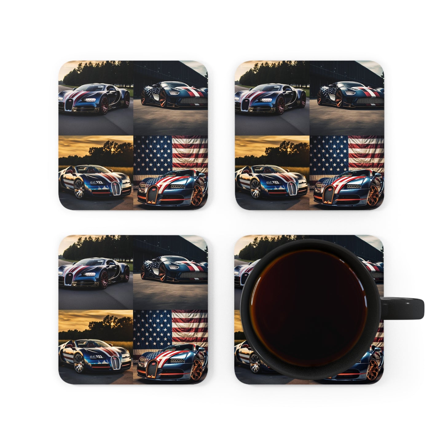 Corkwood Coaster Set Bugatti Flag American 5