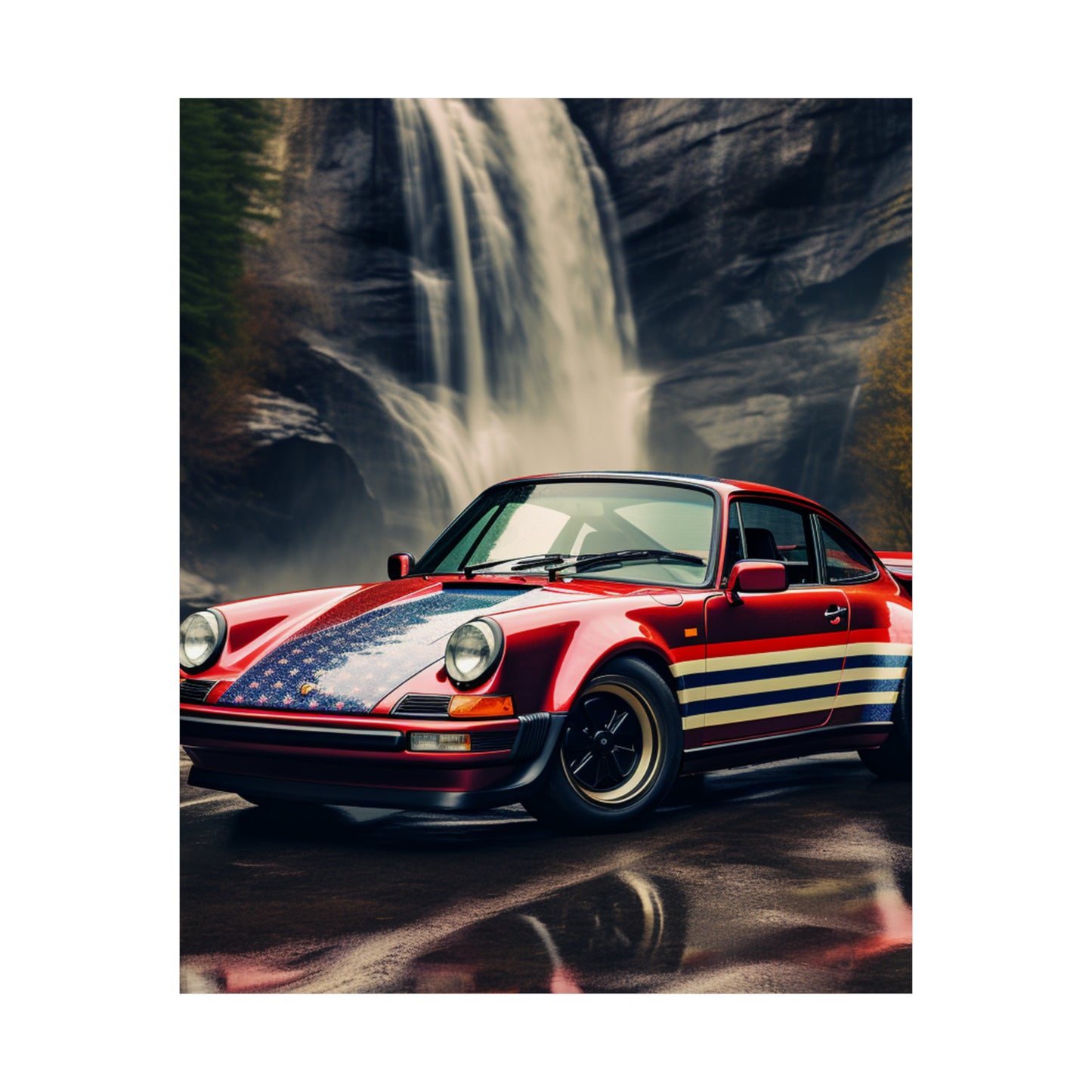 Premium Matte Vertical Posters American Flag Porsche Abstract 1