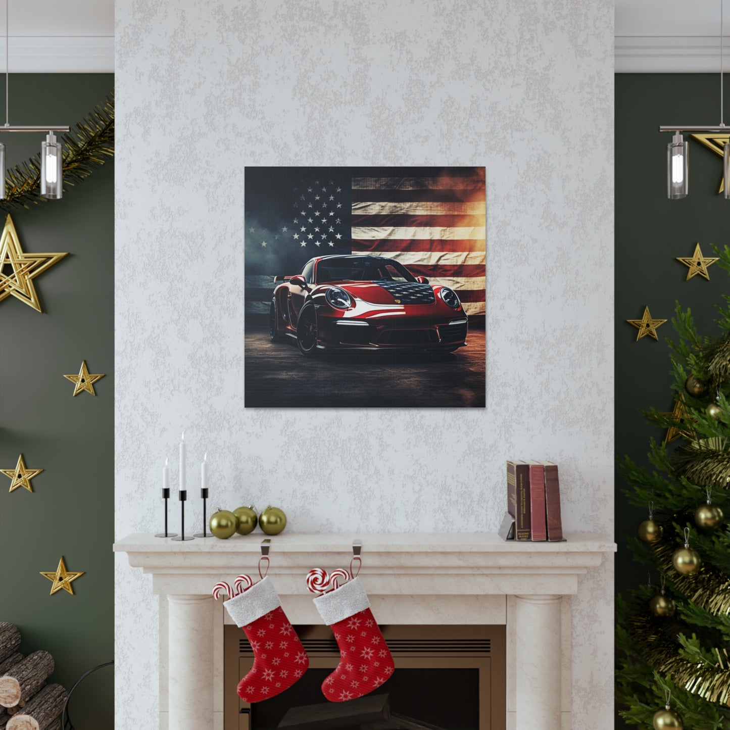 Canvas Gallery Wraps American Flag Background Porsche 2