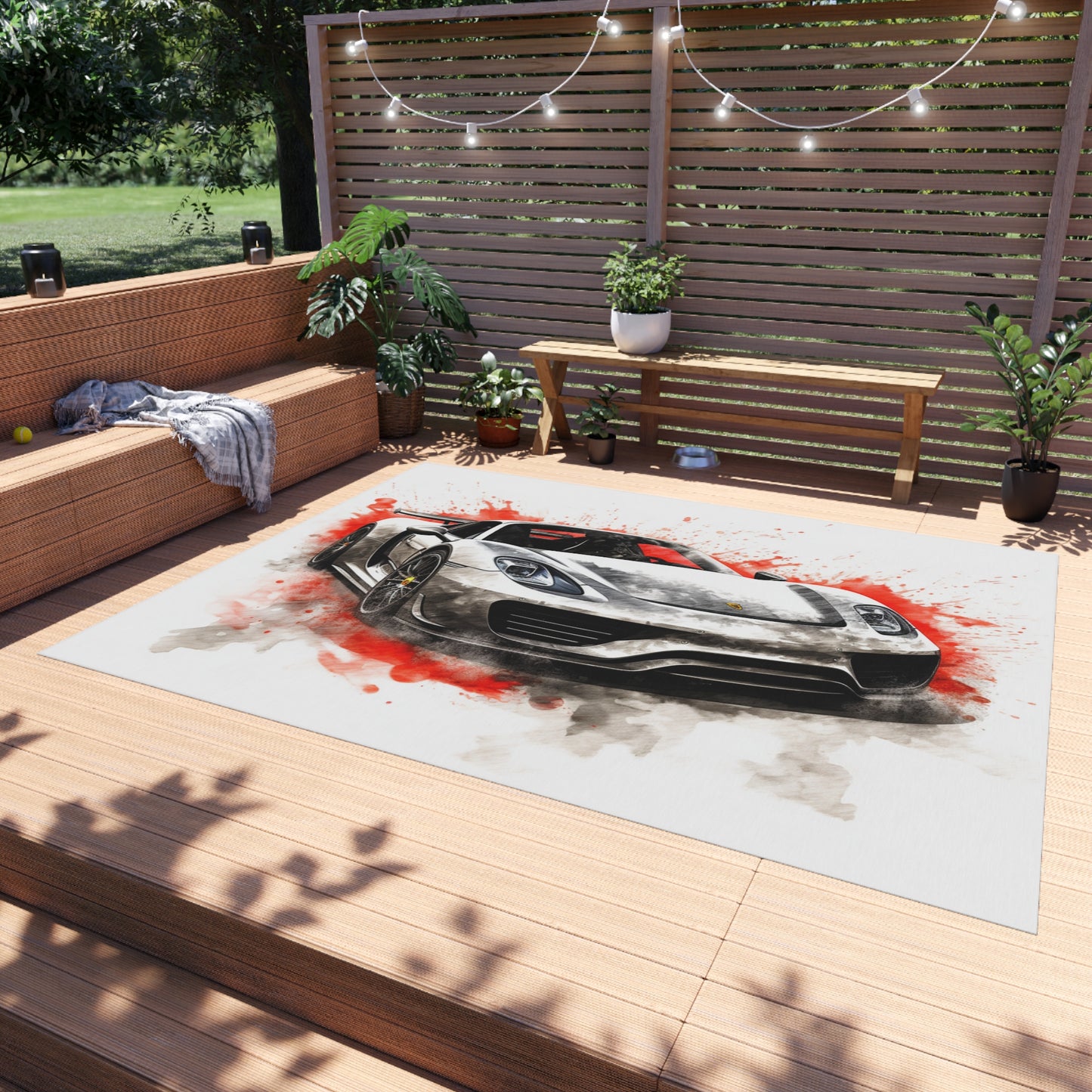 Outdoor Rug  918 Spyder white background driving fast with water splashing 4