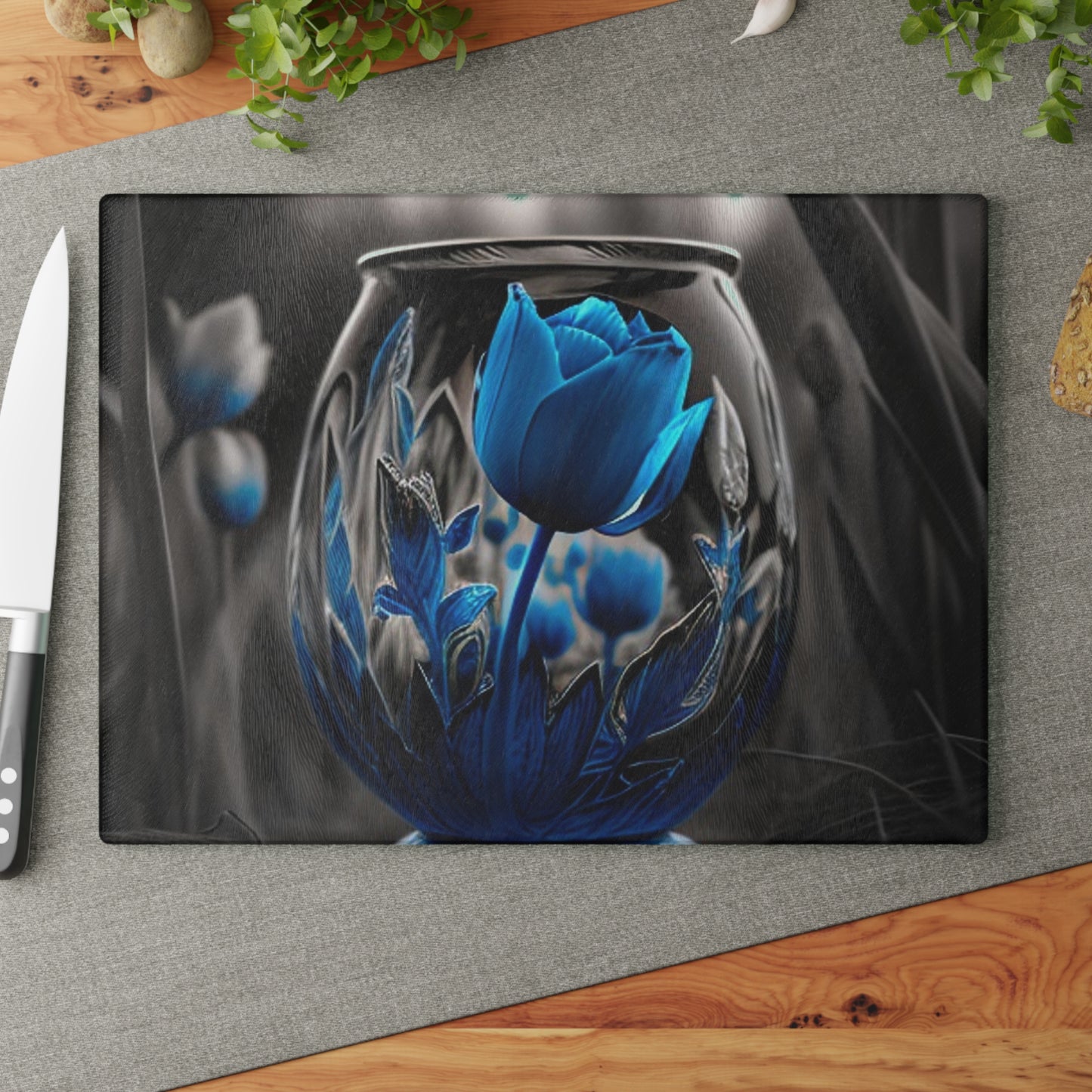 Glass Cutting Board Tulip Blue 2