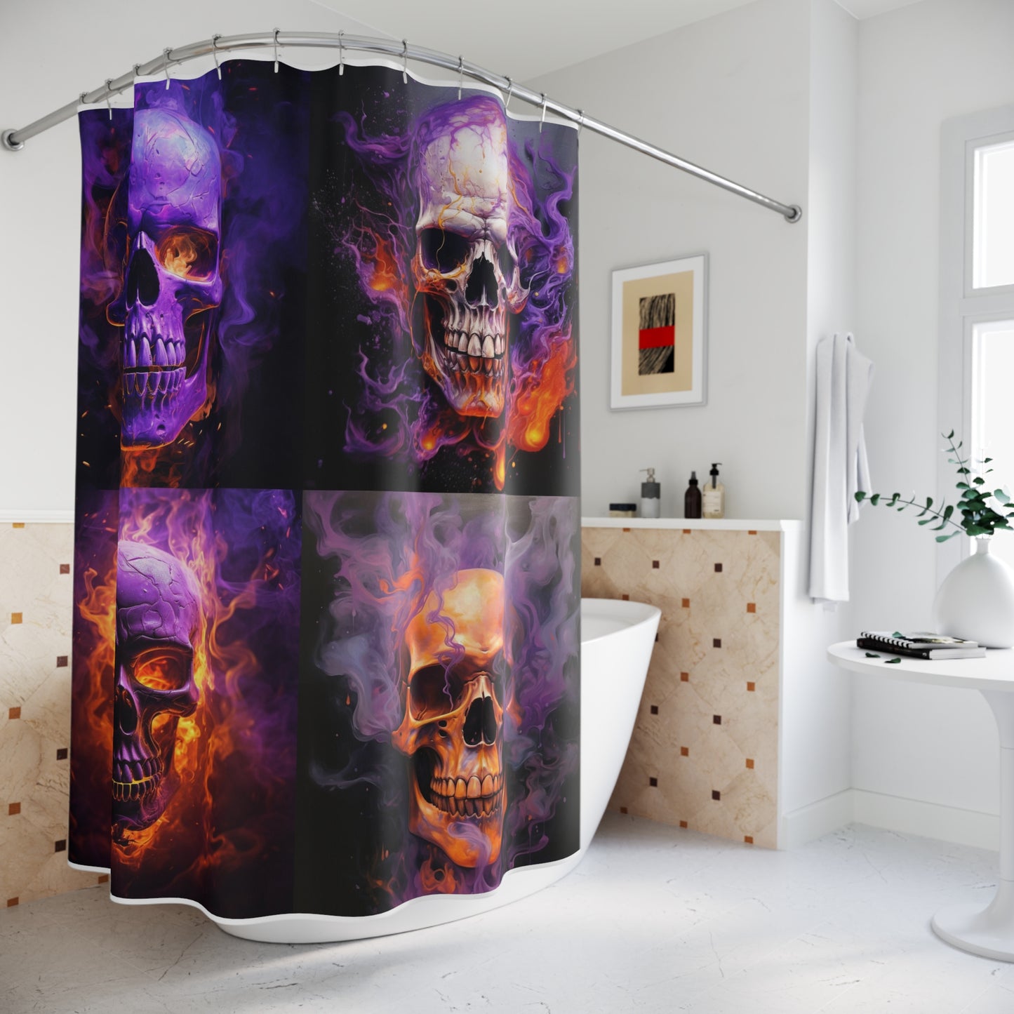 Polyester Shower Curtain Skull Flames 5