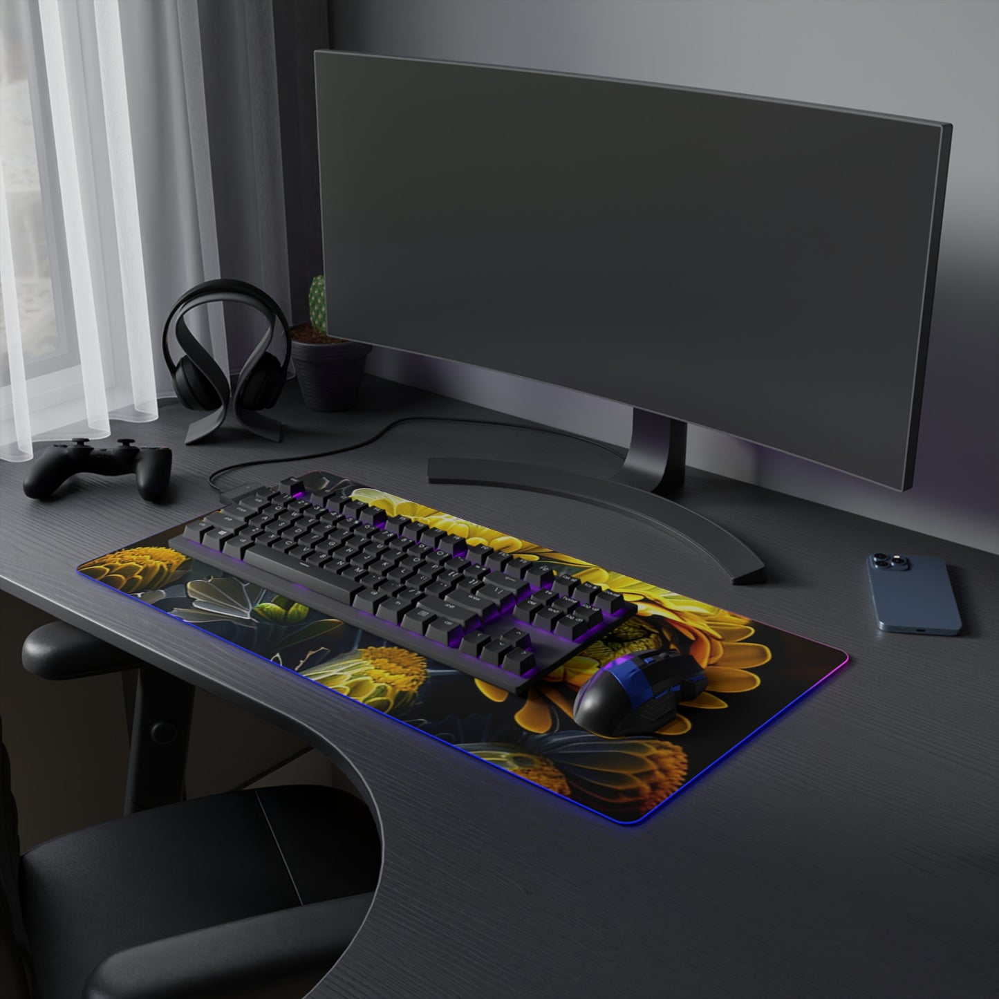 LED Gaming Mouse Pad Yellow Hermosas Flores Amarillas 4