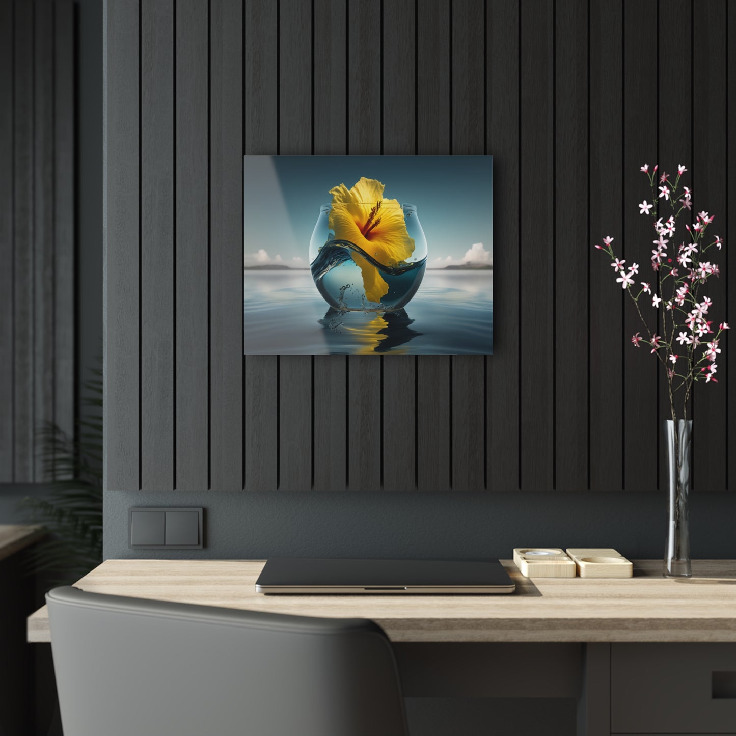 Acrylic Prints Yellow Hibiscus glass 4