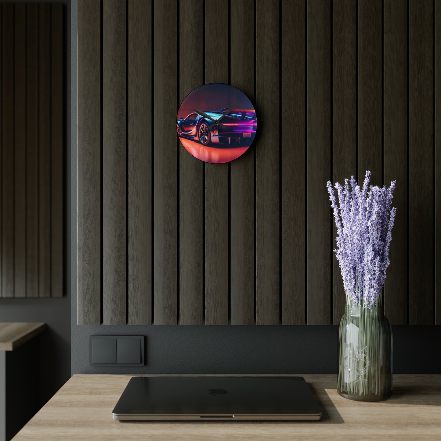 Acrylic Wall Clock Hyper Bugatti Neon Chiron 2