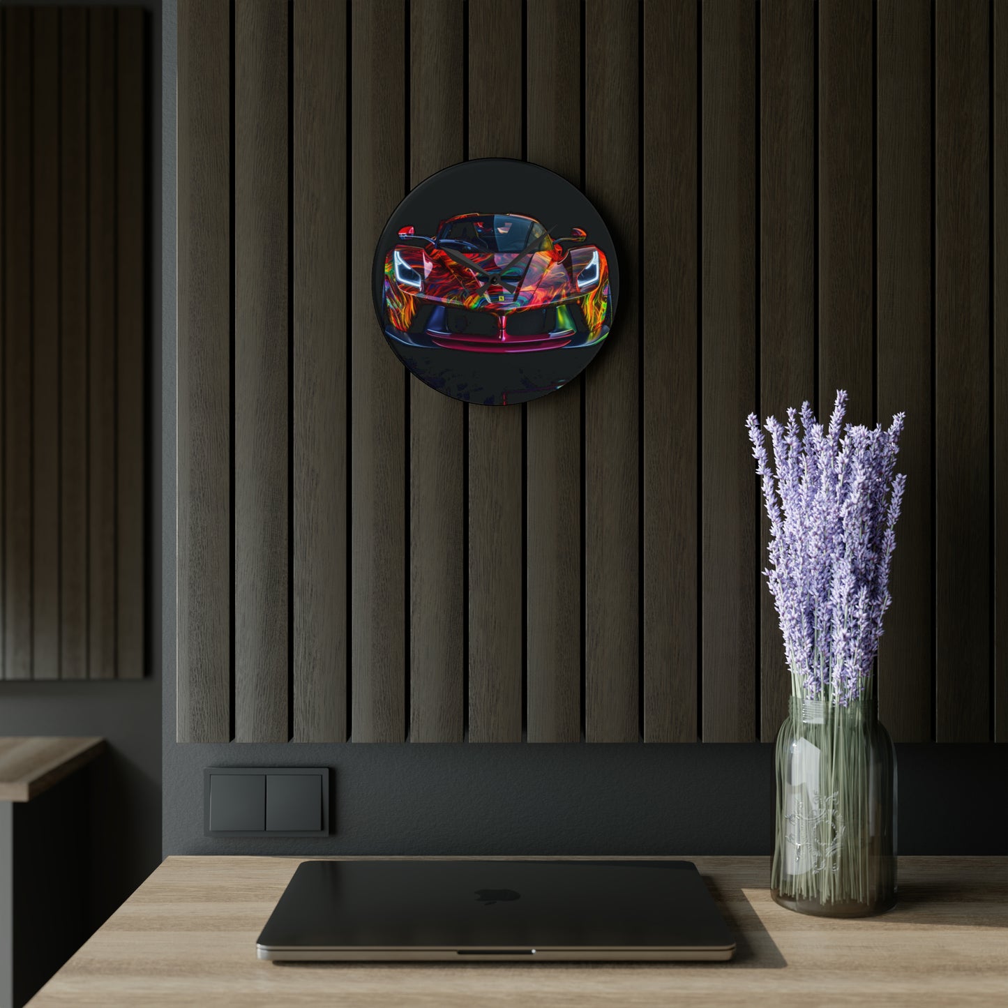 Acrylic Wall Clock Ferrari Neon 3