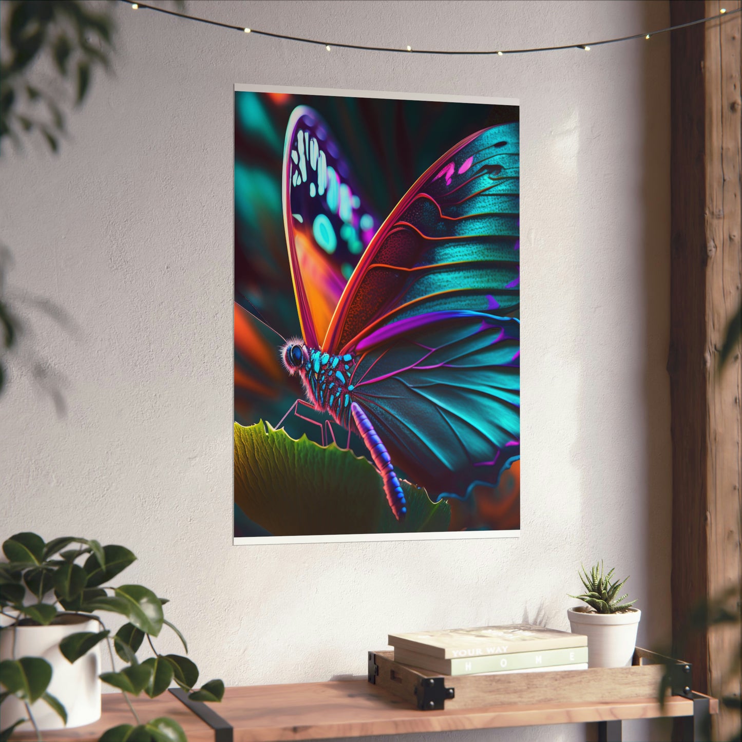 Premium Matte Vertical Posters Neon Butterfly Macro 1