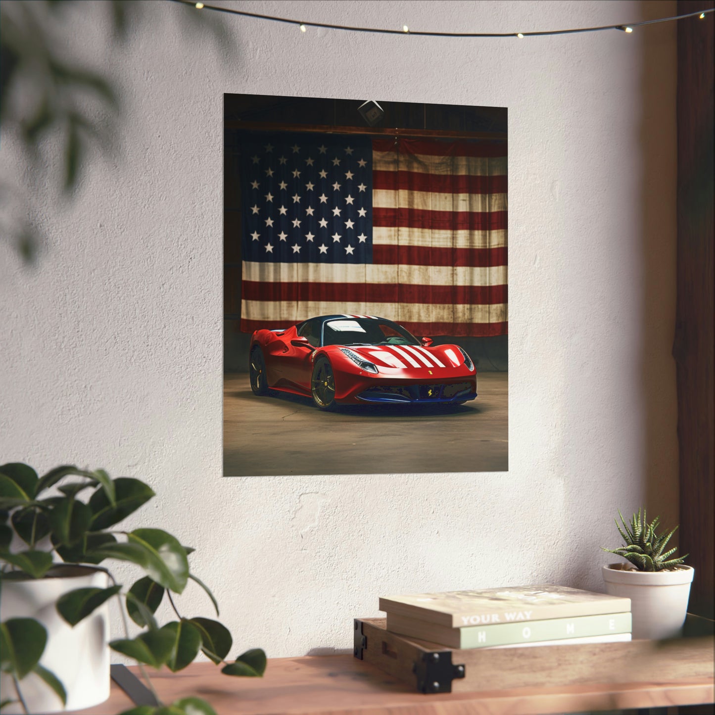 Premium Matte Vertical Posters American Flag Farrari 4