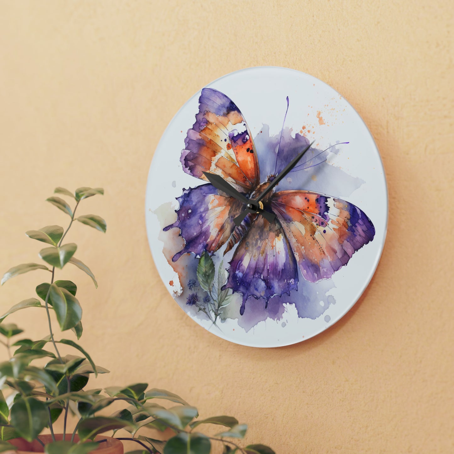 Acrylic Wall Clock MerlinRose Watercolor Butterfly 1