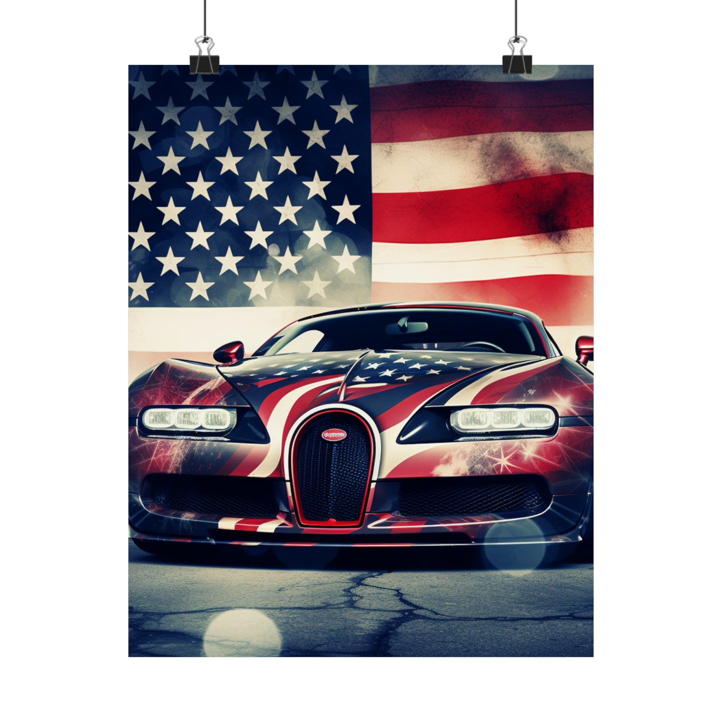 Premium Matte Vertical Posters Abstract American Flag Background Bugatti 1