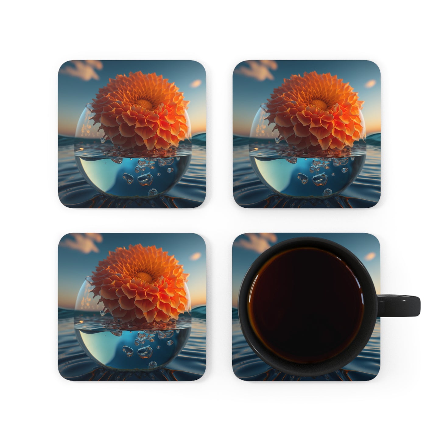 Corkwood Coaster Set Dahlia Orange 4