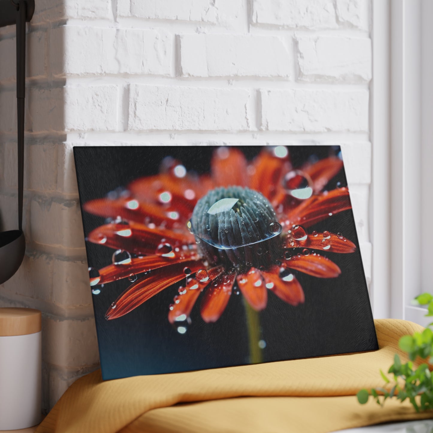 Glass Cutting Board Water drop Macro Flower 1