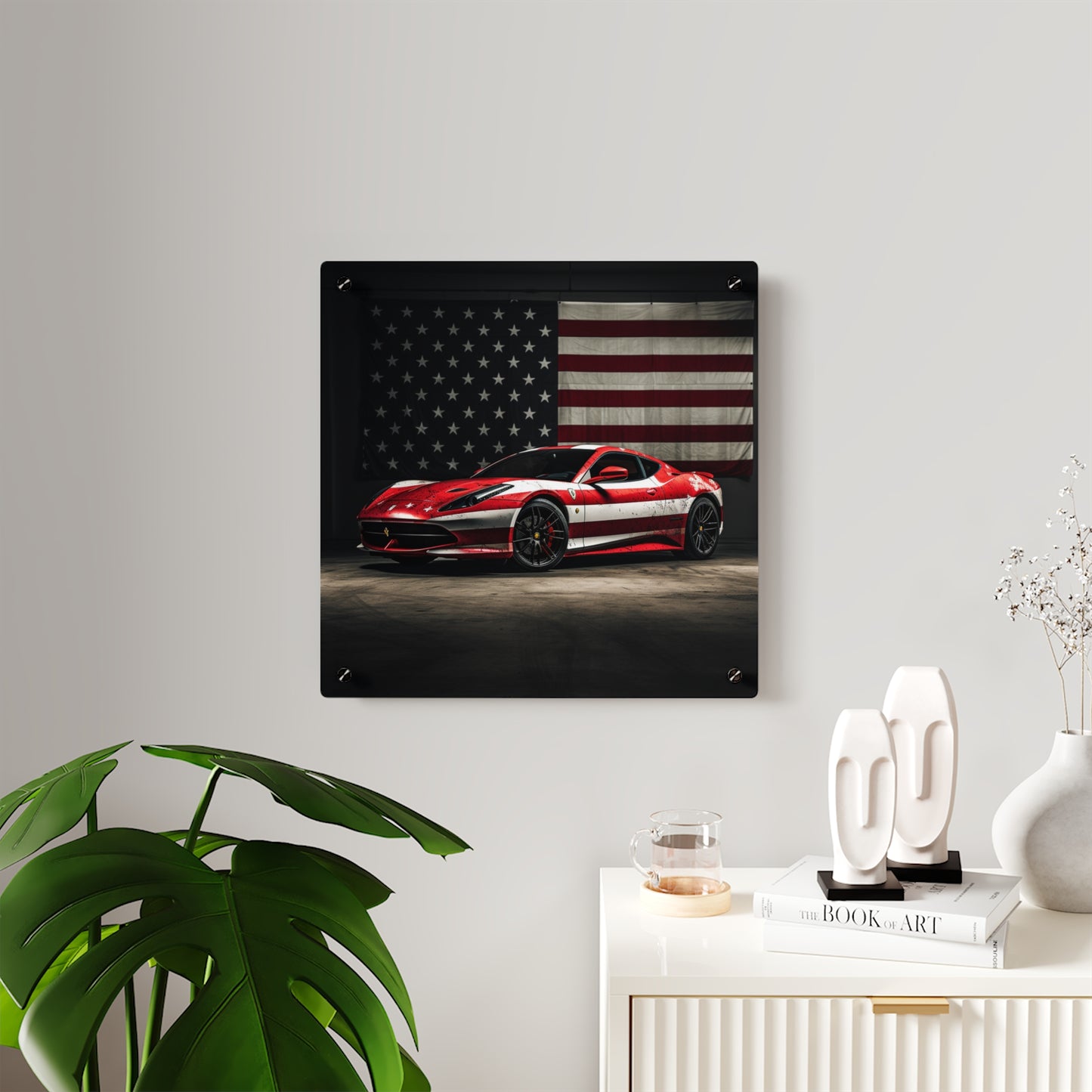 Acrylic Wall Art Panels American Flag Background Ferrari 1