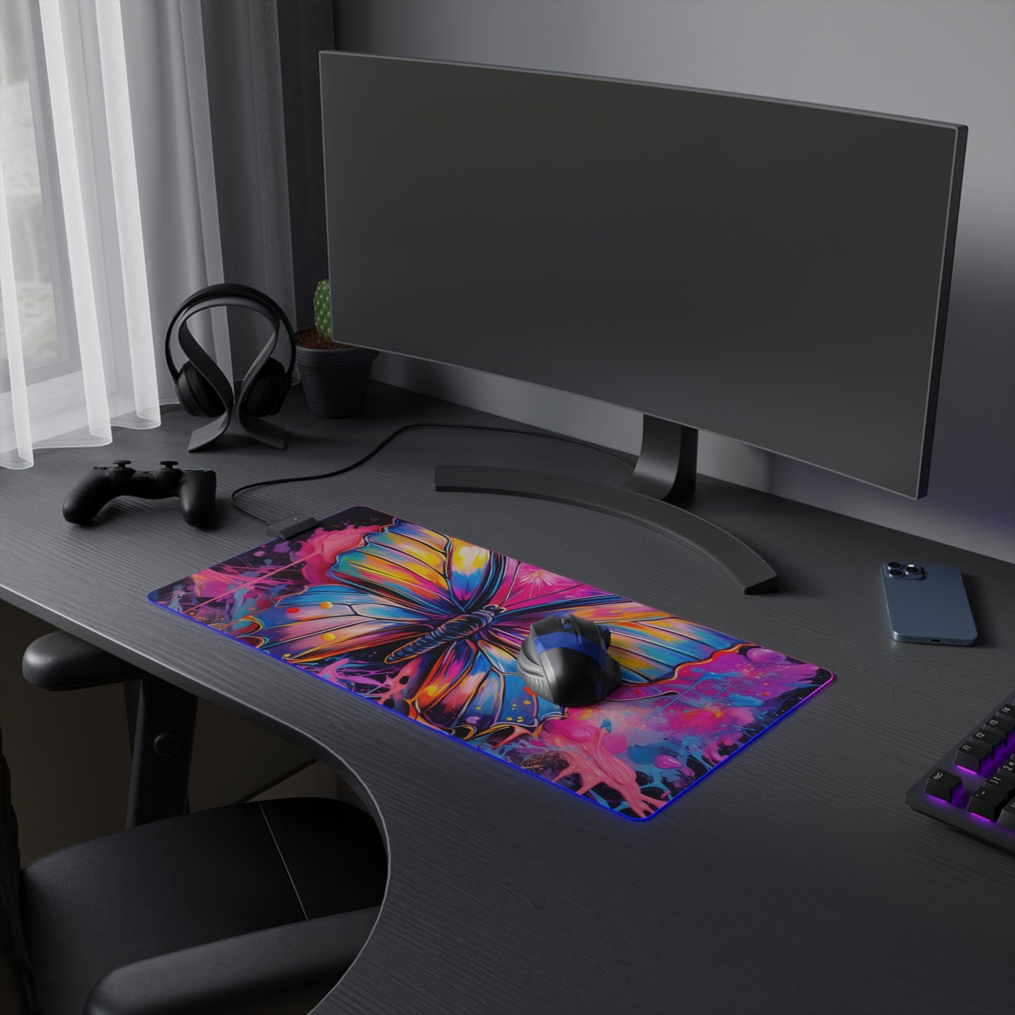 LED Gaming Mouse Pad Pink Butterfly Flair 3