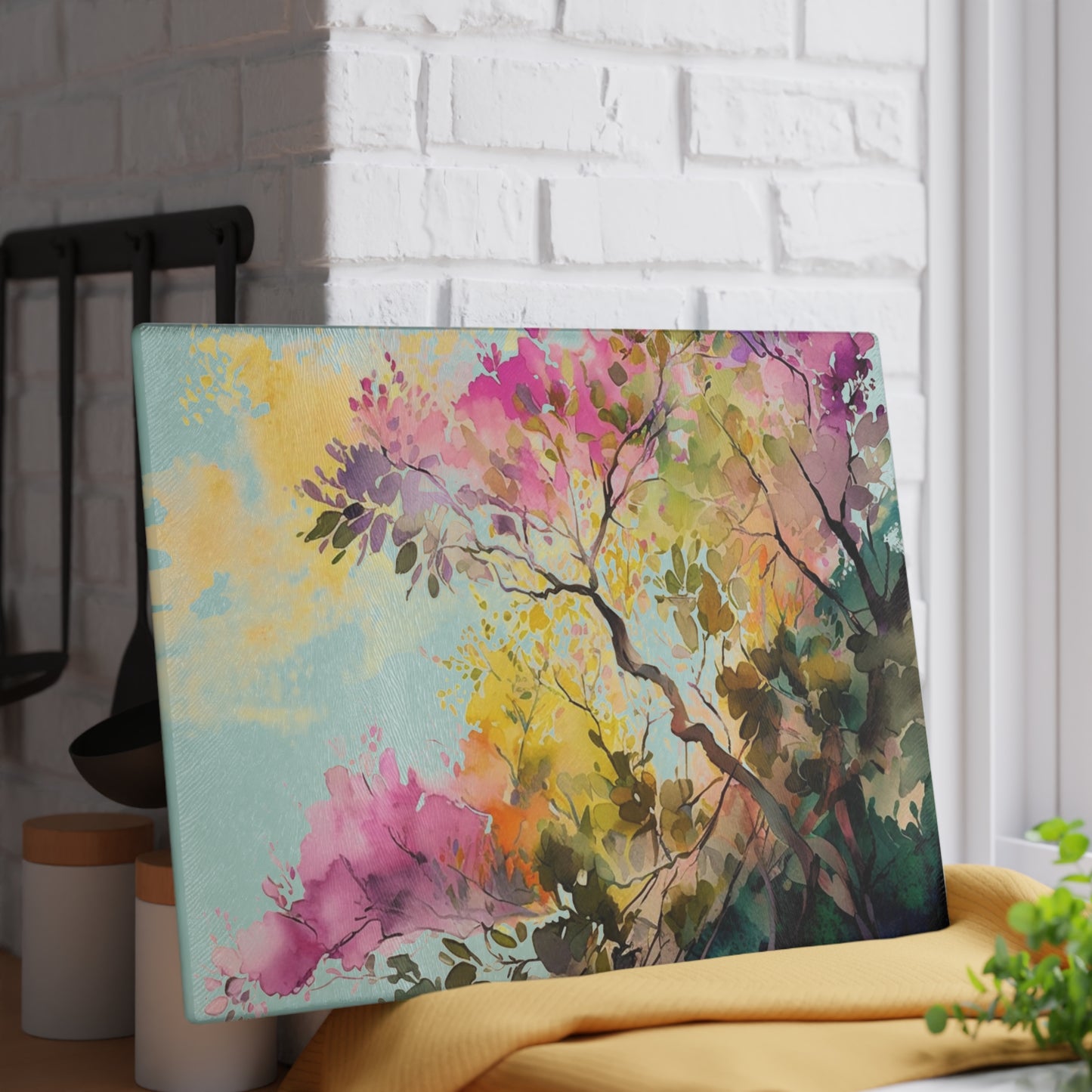 Glass Cutting Board Mother Nature Bright Spring Colors Realistic Watercolor 2