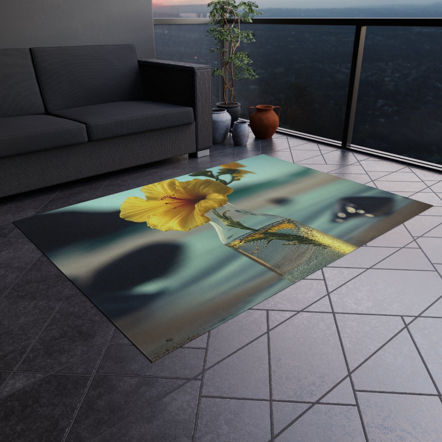 Outdoor Rug  Yellow Hibiscus glass 3