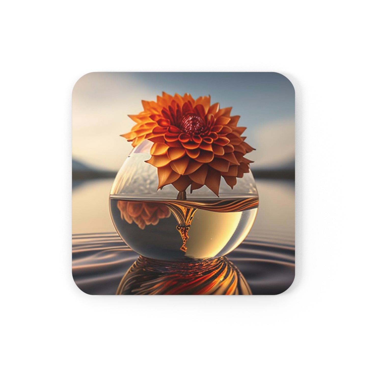 Corkwood Coaster Set Dahlia Orange 1