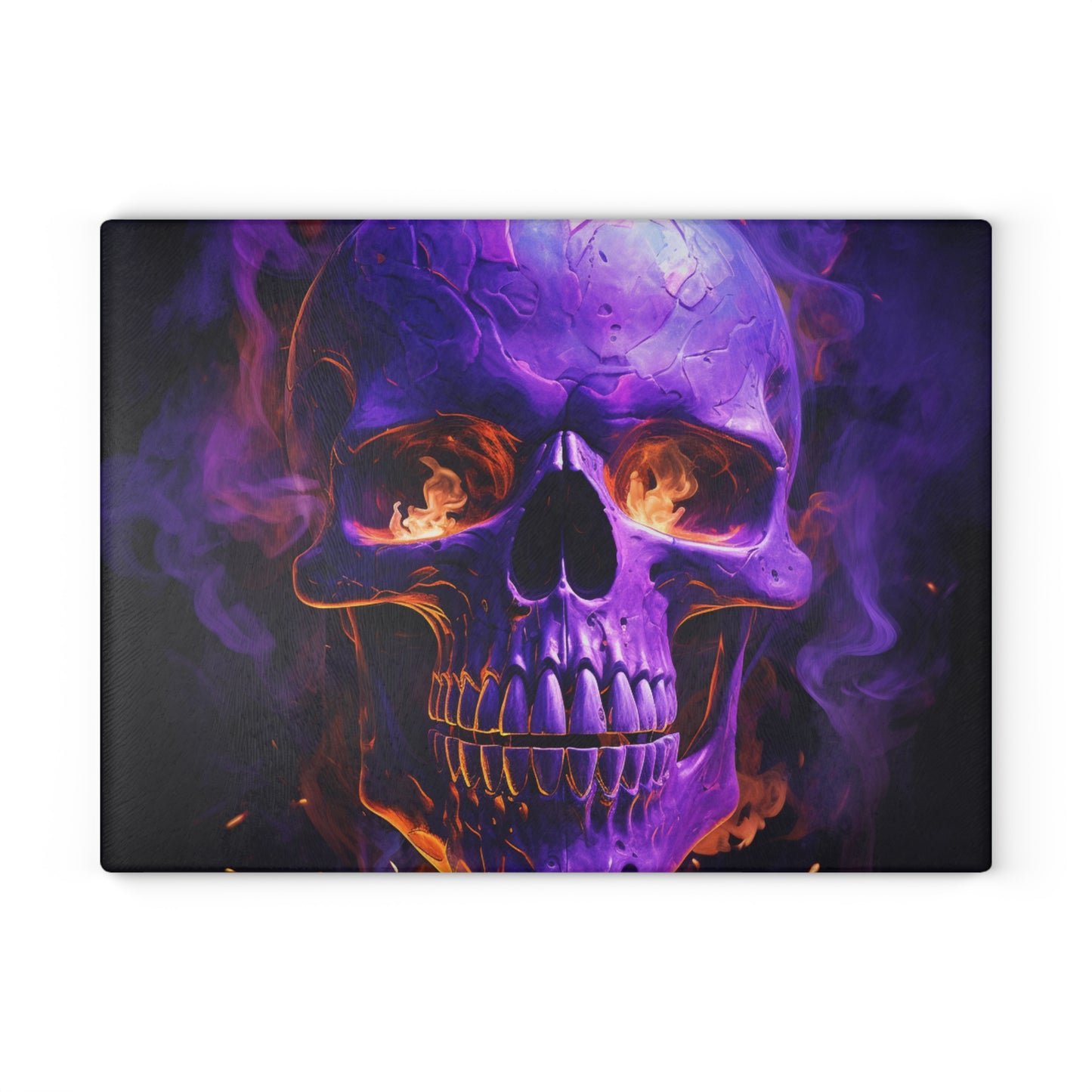 Glass Cutting Board Skull Flames 1