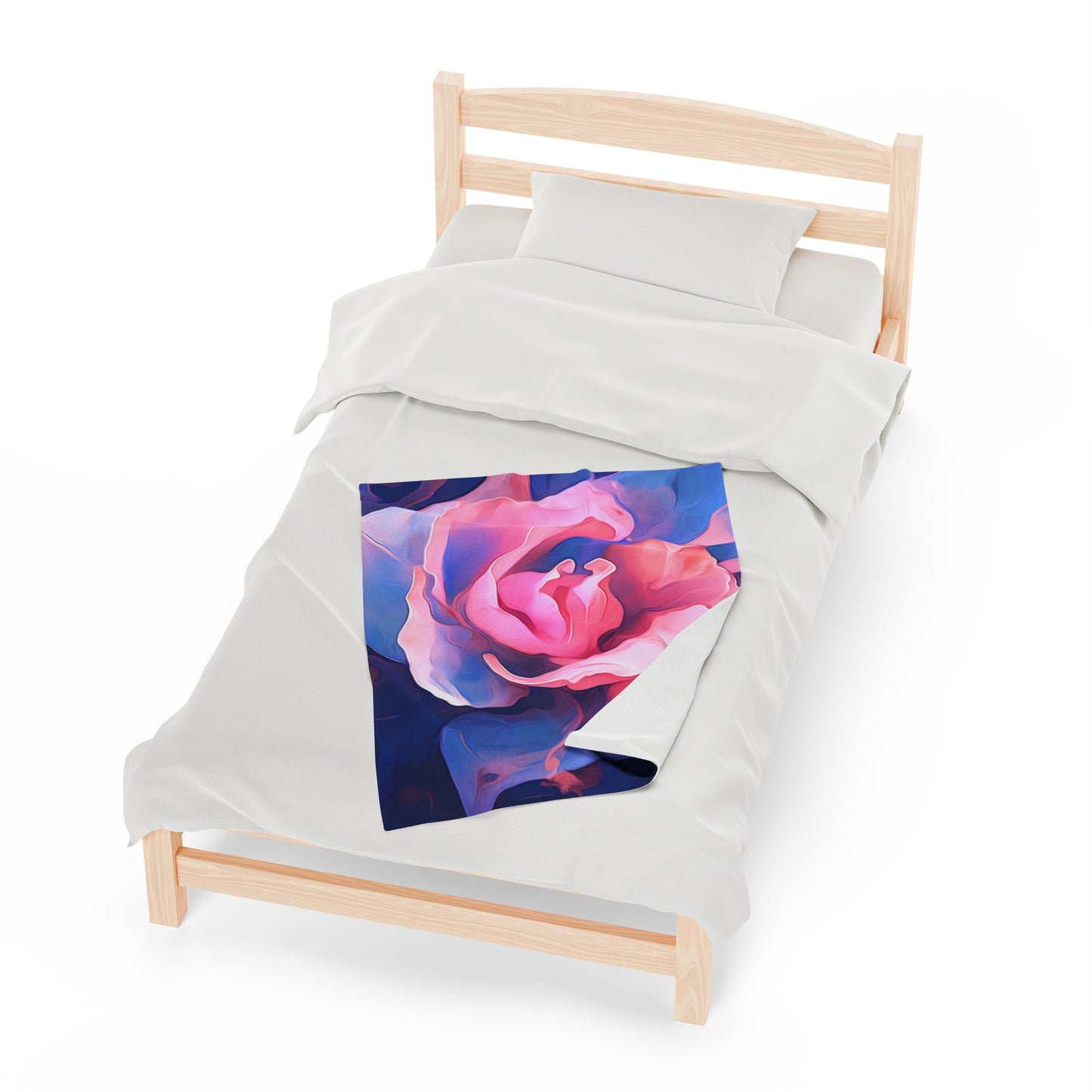 Velveteen Plush Blanket Pink & Blue Tulip Rose 1