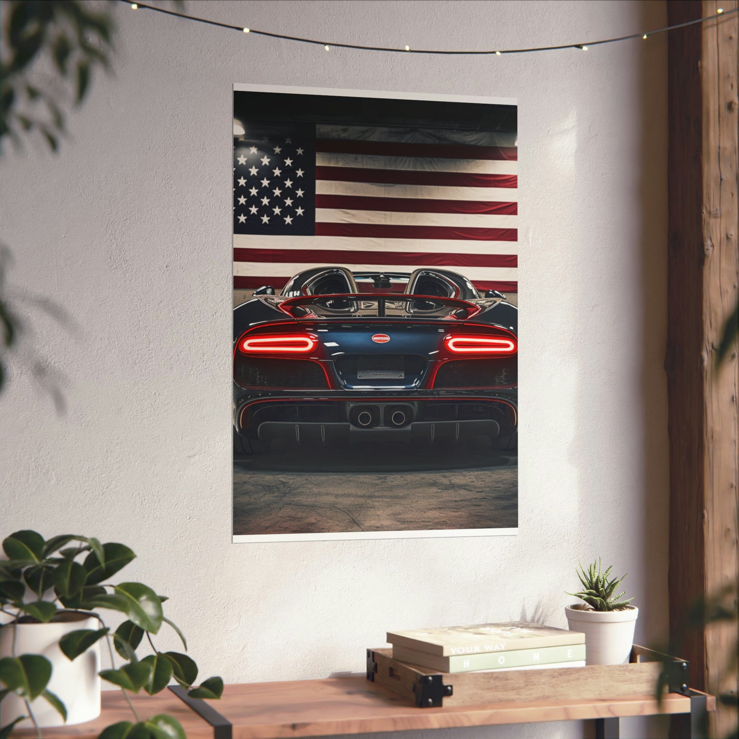 Premium Matte Vertical Posters American Flag Background Bugatti 4