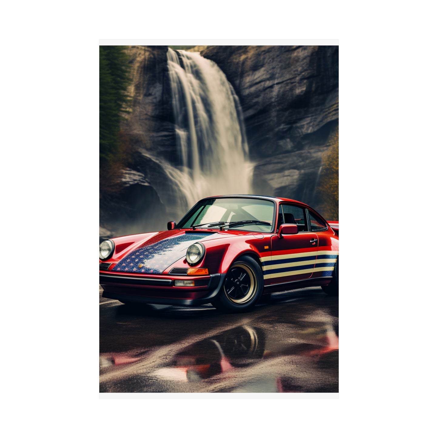 Premium Matte Vertical Posters American Flag Porsche Abstract 1