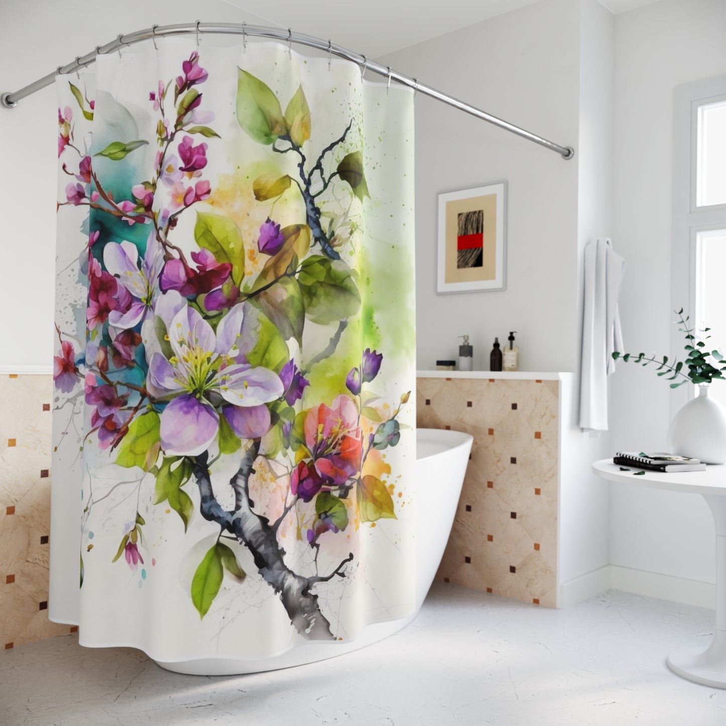 Polyester Shower Curtain Mother Nature Bright Spring Colors Realistic Watercolor 4