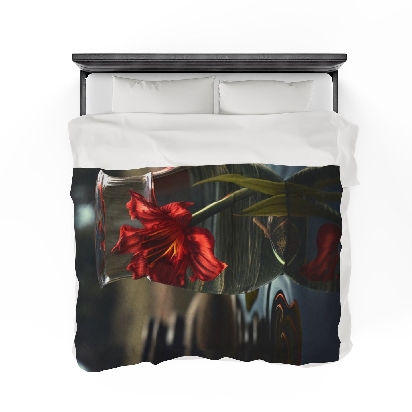 Velveteen Plush Blanket Red Lily in a Glass vase 4