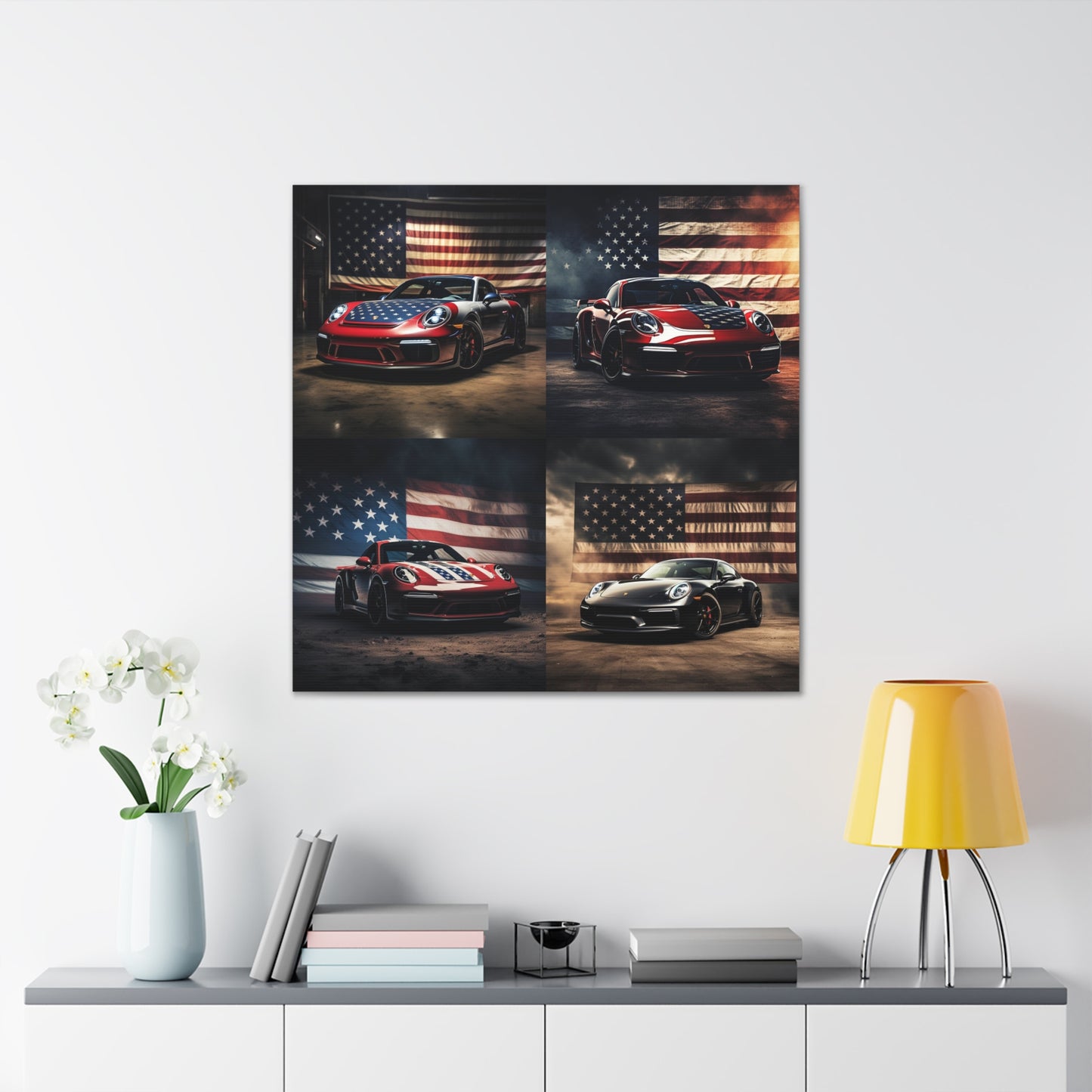 Canvas Gallery Wraps American Flag Background Porsche 5