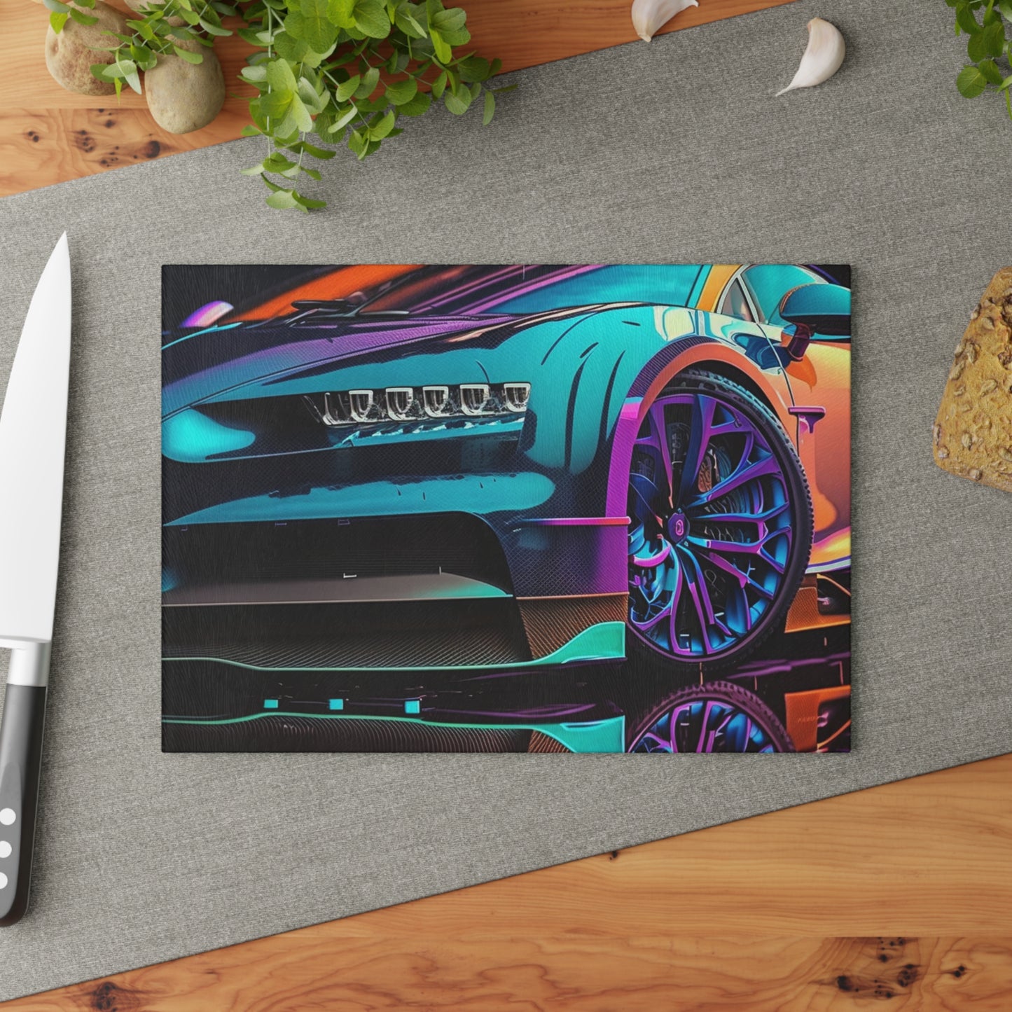 Glass Cutting Board Bugatti Neon Chiron 1