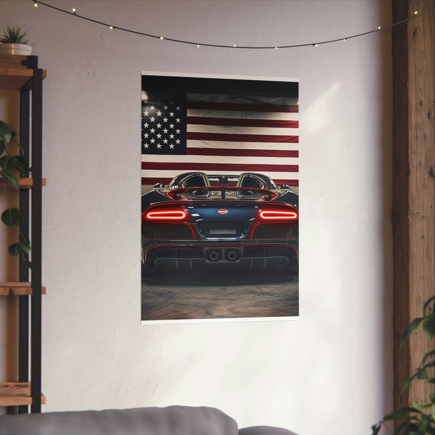 Premium Matte Vertical Posters American Flag Background Bugatti 4