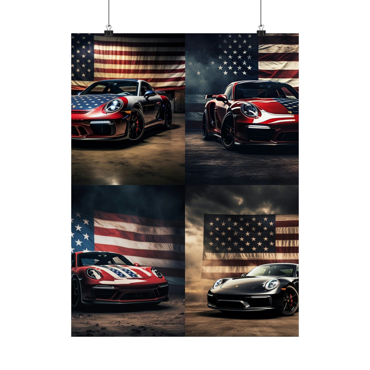 Premium Matte Vertical Posters American Flag Background Porsche 5