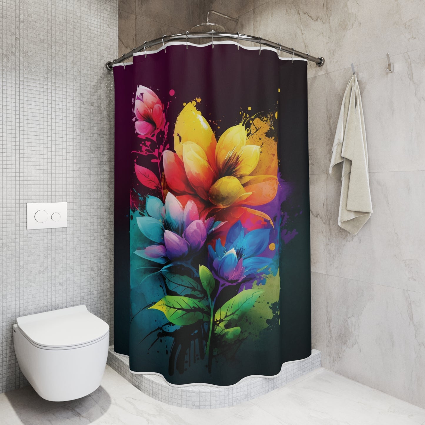 Polyester Shower Curtain Bright Spring Flowers 3
