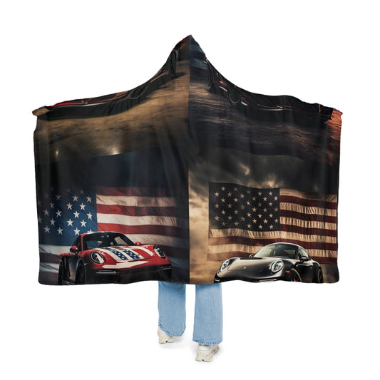 Snuggle Hooded Blanket American Flag Background Porsche 5