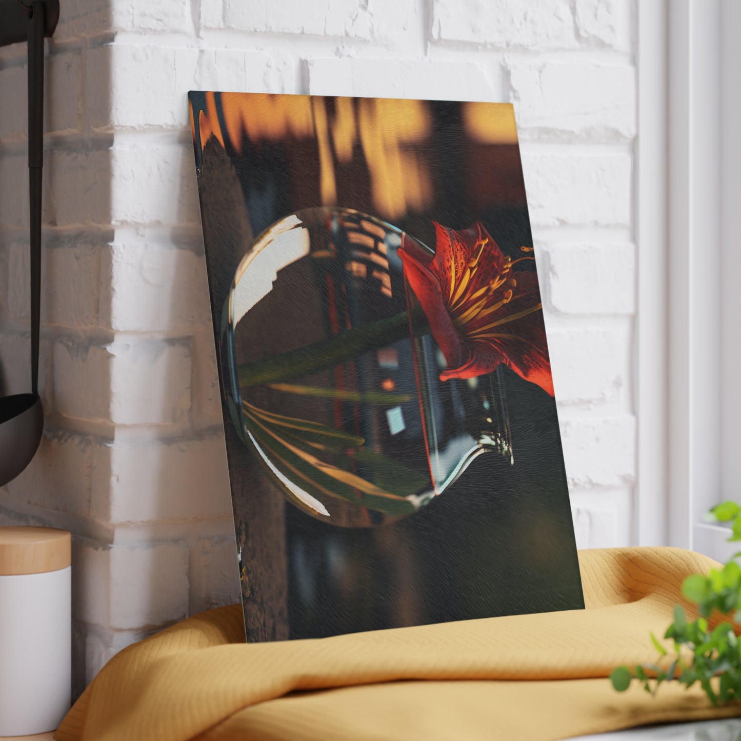 Glass Cutting Board Red Lily in a Glass vase 2