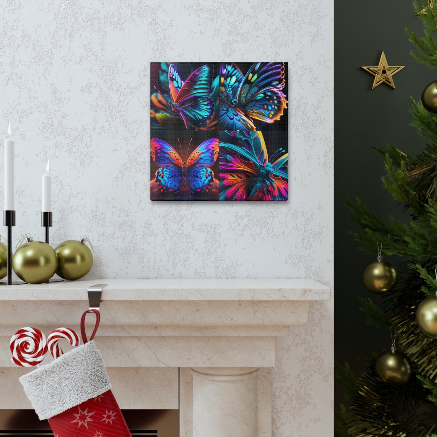 Canvas Gallery Wraps Neon Butterfly Macro 5