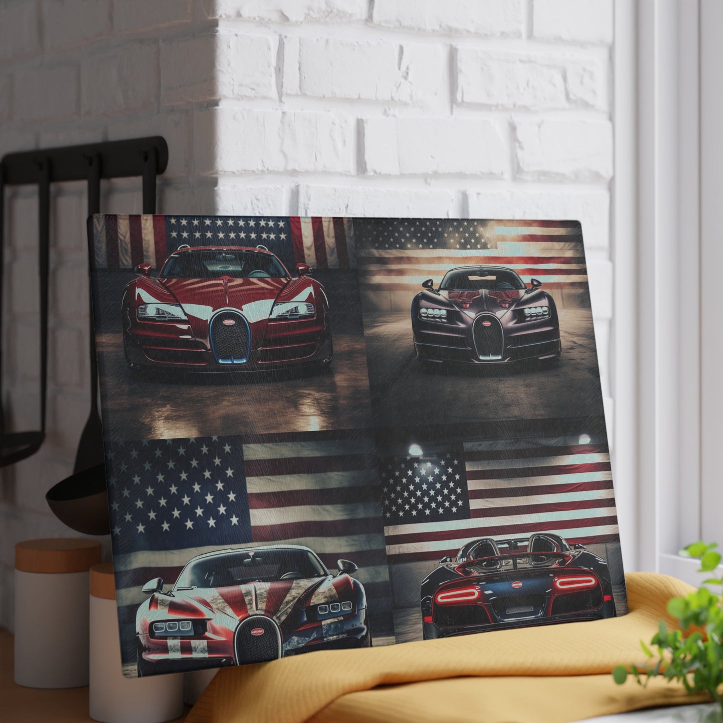 Glass Cutting Board American Flag Background Bugatti 5