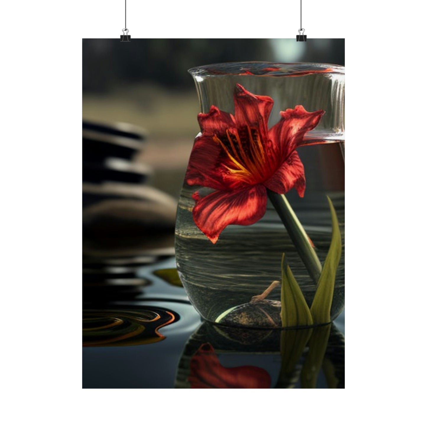 Premium Matte Vertical Posters Red Lily in a Glass vase 4