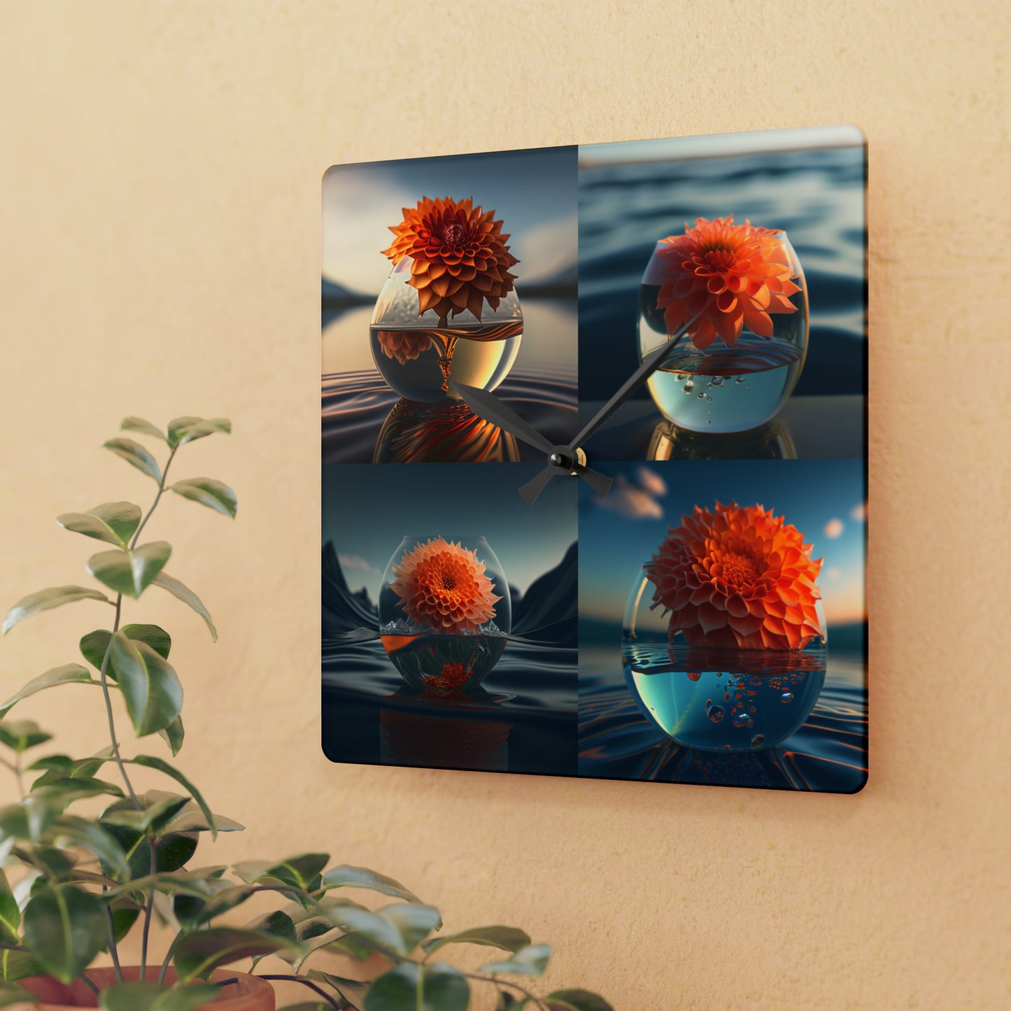 Acrylic Wall Clock Dahlia Orange 5