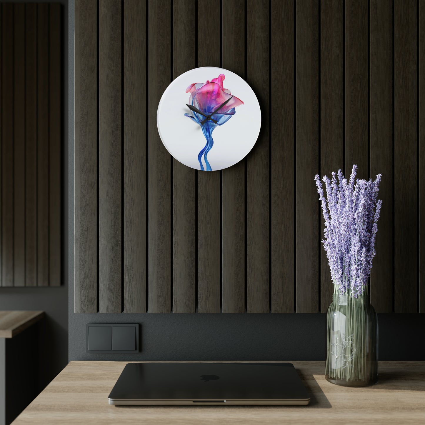 Acrylic Wall Clock Pink & Blue Tulip Rose 4