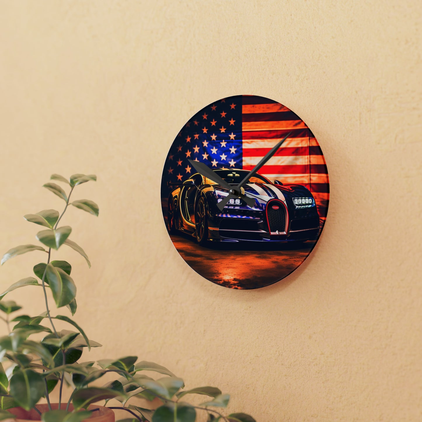 Acrylic Wall Clock Macro Bugatti American Flag 4